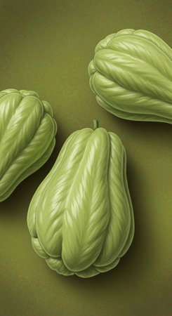 A vibrant and healthy chayote squash arrangement on a natural backgroundの写真素材