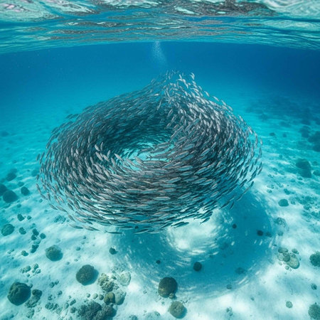 A school of fish swimming in the clear blue water of the Pacific Ocean