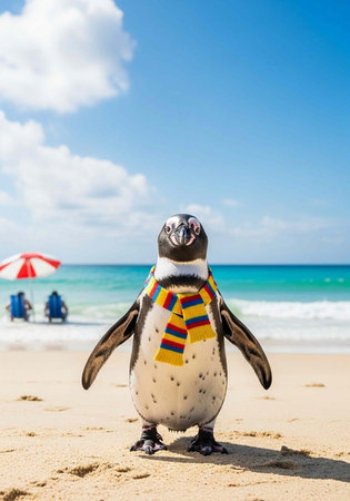 African penguin (spheniscus demersus) on the beachの写真素材