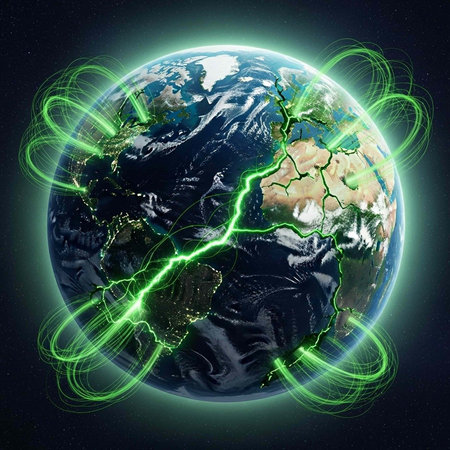 A stunning visual representation of Earth with glowing green lines symbolizing global connections...