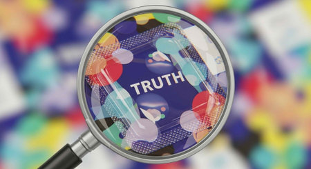 A magnifying glass focuses on the word truth in a colorful abstract background