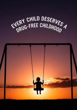 A child enjoys a peaceful swing at sunset, symbolizing a drug-free childhood and carefree youth.