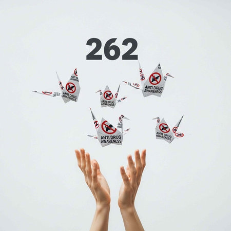A pair of hands releasing anti-drug awareness papers into the air with a bold number above them.