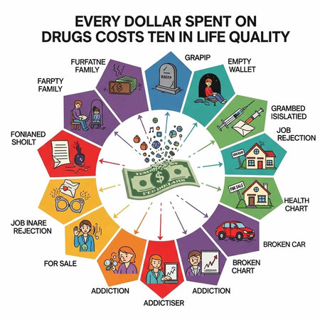 An infographic illustrating the impact of drug spending on life quality with various consequences...