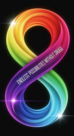 A vibrant rainbow-colored infinity symbol with a powerful message of endless possibilities on a dark...