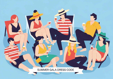 A group of people sitting in chairs and enjoying drinks at a summer gala event with a dress code.