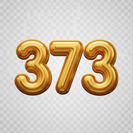 Large golden balloon number 373 on a transparent checkerboard background