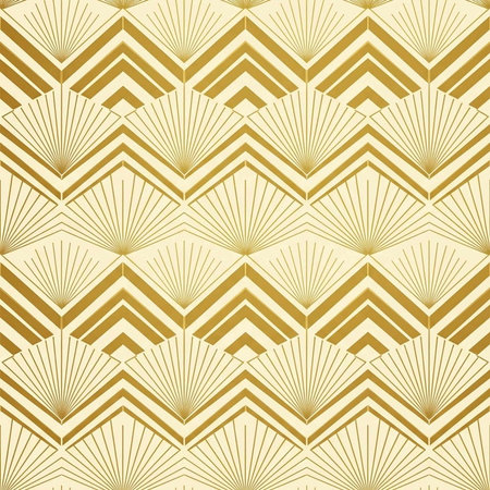A luxurious gold and cream colored geometric pattern with a vintage art deco design element