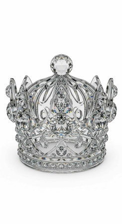 Luxurious diamond crown with intricate design and sparkling crystals on a plain white background