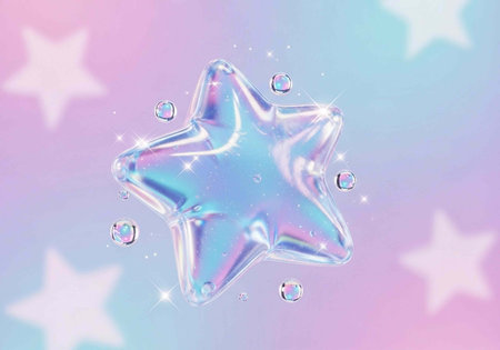 Shiny star with water drops on colorful background with stars