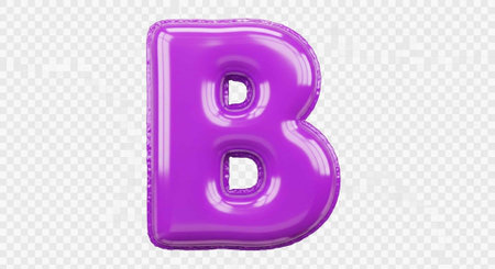 Purple balloon in shape of letter B with glossy finish on checkered transparent background