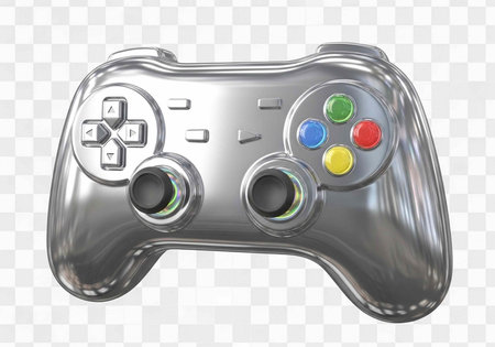 Silver game controller with directional pad, face buttons, and joysticks on transparent background
