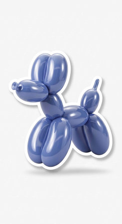 Blue balloon dog sculpture with shiny surface and white outline on plain backgroundの写真素材