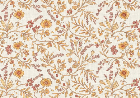 A beautiful floral pattern with yellow and red flowers on a white background
