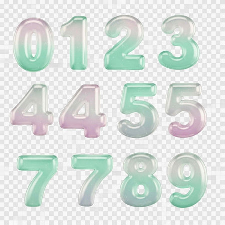 Pastel-colored 3D numbers with shiny gradient effect on white transparent background