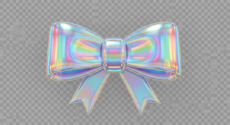 Realistic holographic bow isolated on transparent background. Vector illustration.