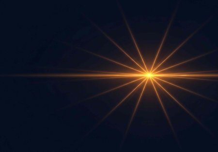 A bright yellow star shining in a dark blue night sky with vibrant light rays