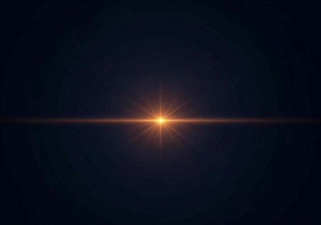 A bright star shining in the dark blue space with a beam of light