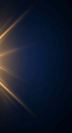 A vibrant golden light shines brightly in a dark blue background with radiant beams of light
