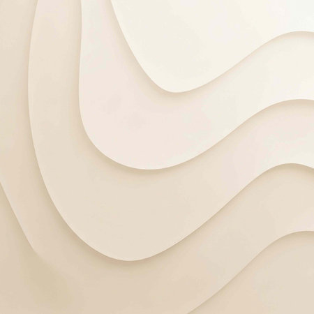 A modern abstract design featuring layered beige and white wavy shapes in a minimalist style