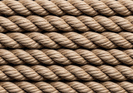 A close-up view of a thick rope with many twisted strands