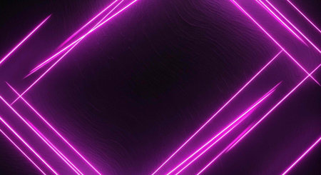 A vibrant purple neon light design with glowing lines on a dark background