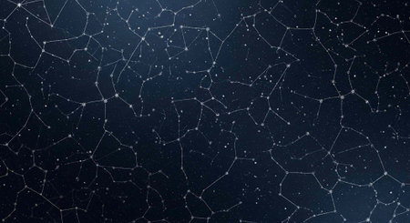 A stunning visual representation of the night sky with constellations and stars shining brightly in...