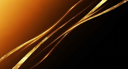 A vibrant golden abstract design with glowing lines on a dark background