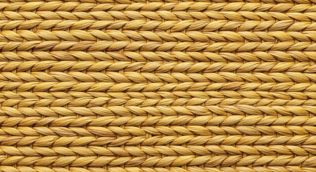 A close-up view of a tightly woven rope with a natural fiber texture and earthy toneの写真素材