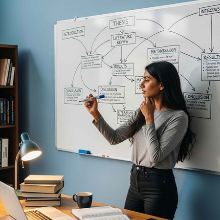 Side view of a young businesswoman writing on whiteboard at office