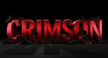 A dramatic crimson sign with red petals on a dark background