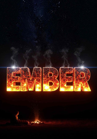 Word EMBER made of burning fire flames on black background.