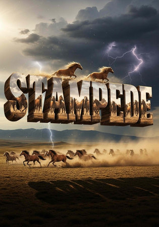 Strategy word made of wood with horses and lightning in the background