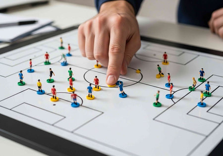 Close-up of human hand playing board game. Teamwork concept