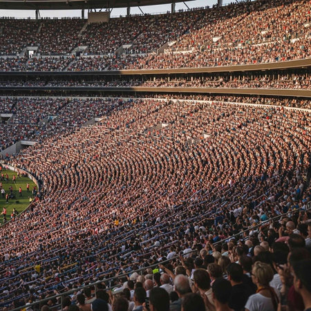Crowds of people at the Camp Nou stadium in Barcelona, Spain.