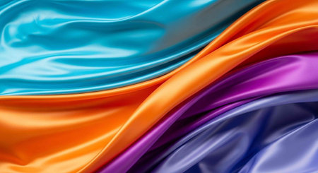 Closeup of rippled multicolored satin fabric background