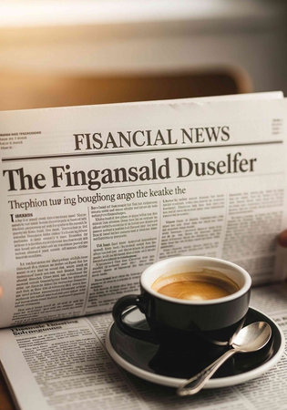 Cup of coffee and newspaper with the headline Financial news on it