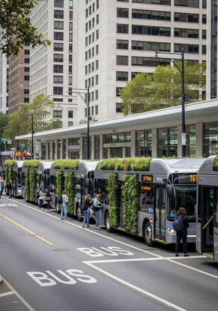 People waiting for a bus on the streets of New York City.