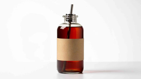 Bottle with blank label on white background. Mock up