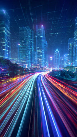 the light trails on the modern building background in shanghai china.