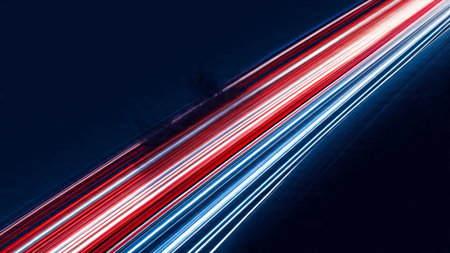 lights of cars with night. long exposure red, blue, white