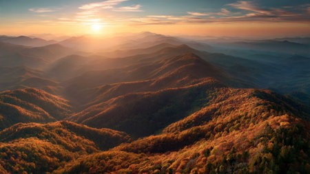Beautiful autumn landscape in the mountains at sunset.