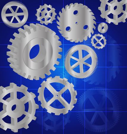 Silver gears 3D on the Blue backgroundのイラスト素材