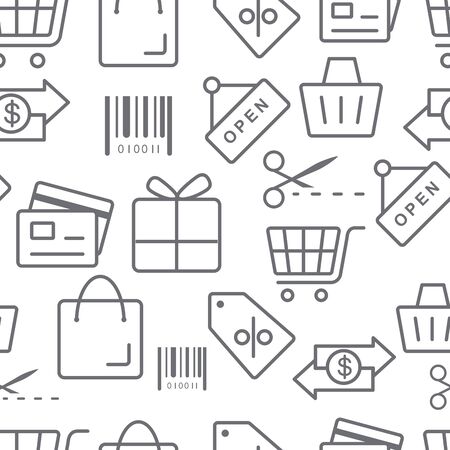 Thin line icons pattern, Shopping iconのイラスト素材