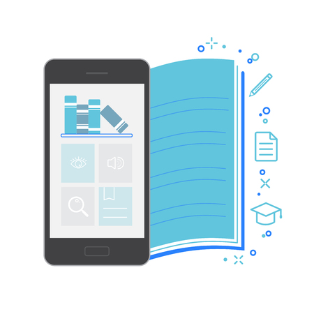 Mobile Application Interface, Bookstore, Vector Illustrationのイラスト素材