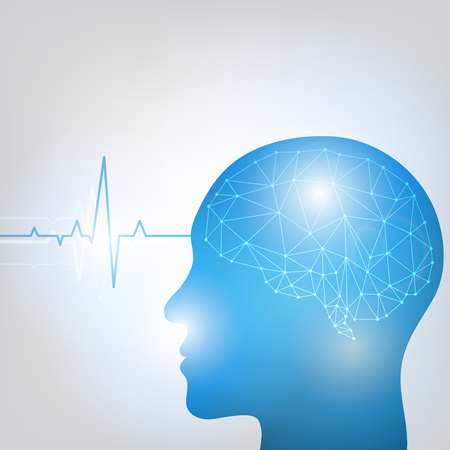 Human head and brain with brain waves activity vector illustrationのイラスト素材
