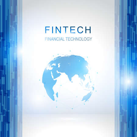 Financial Technology concept icons with global background.のイラスト素材