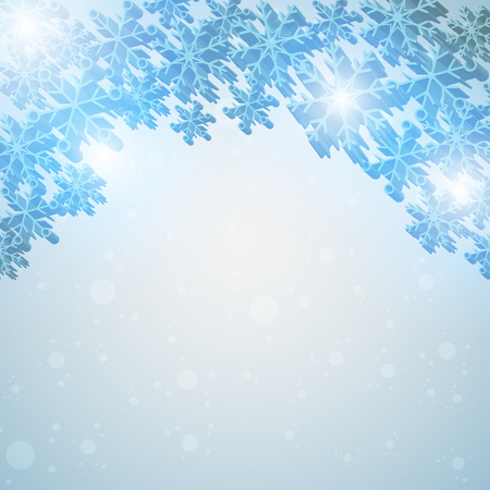 Winter blue sky with falling snow, snowflake. Holiday Winter background for Christmas and New Year Vector illustrationのイラスト素材