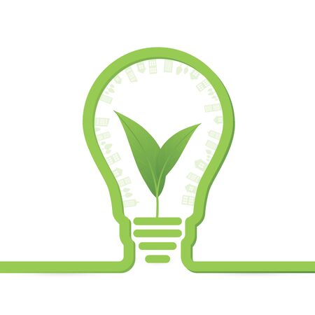 Think green concept light bulbs with leaf inside, Eco design backgroundのイラスト素材