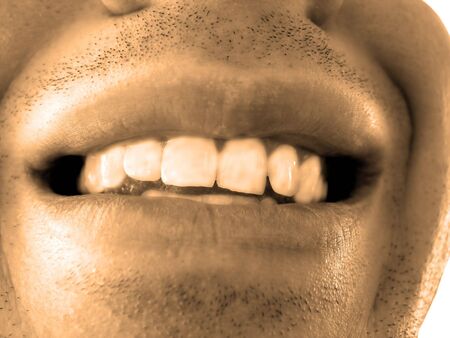 closeup of some pearly whites - sepia tone